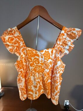 SHEIN Orange and White Floral Ruffle Camisole